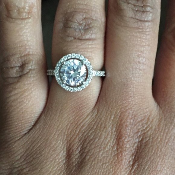 Sterling silver halo CZ ring - Picture 1 of 4
